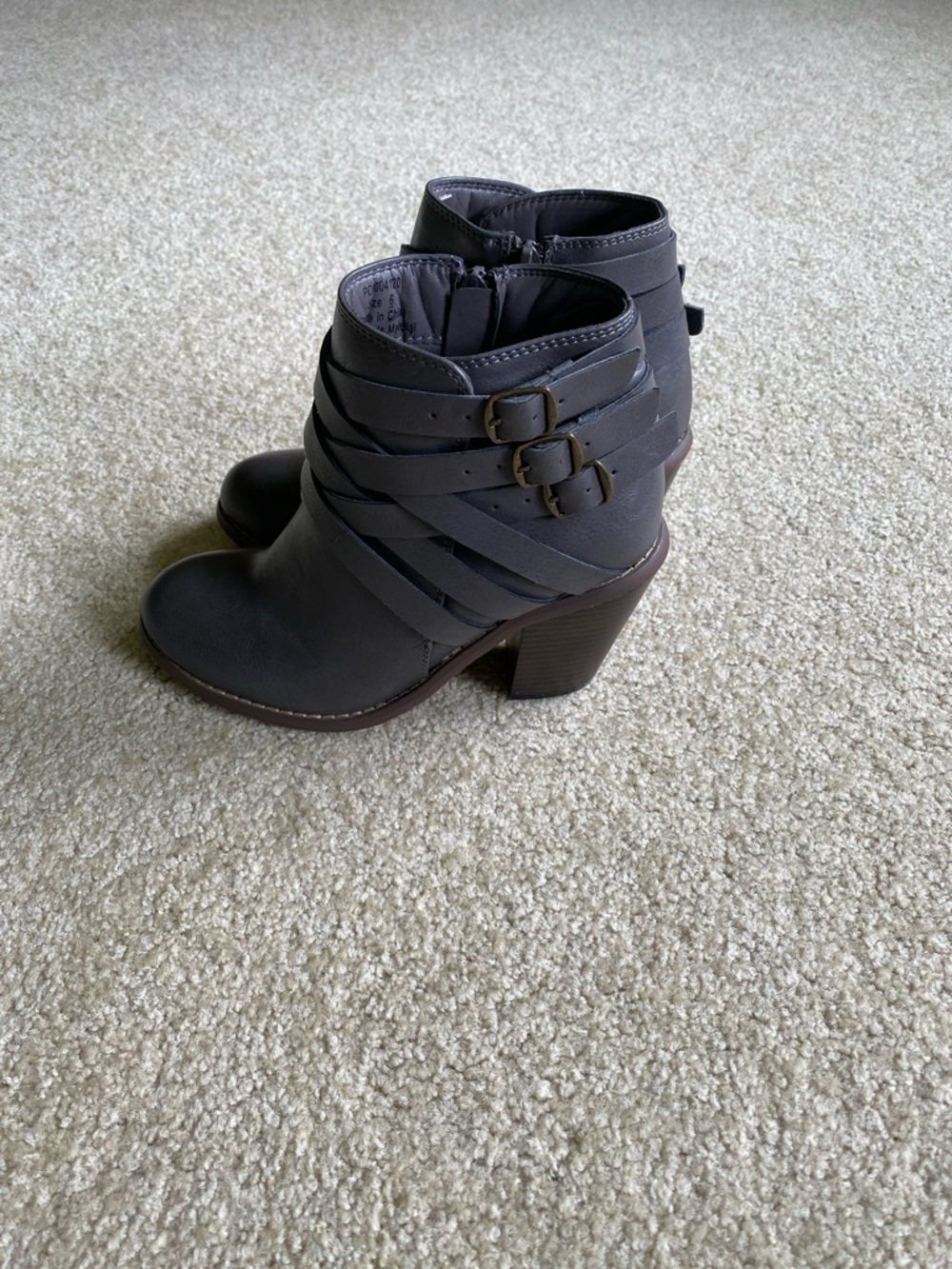 Women's Gray Strappy Ankle Bootie with Block Heel